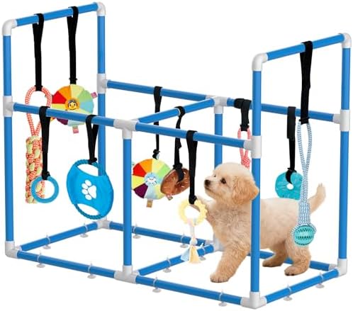 Large Puppy Play Gym & 10 Toys (Blue,33.5″ x 28.5″ x 19.6″‌)