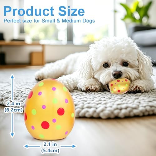 Squeaky Latex Dog Toy Ball, Golden Egg-Shaped 4 Pack
