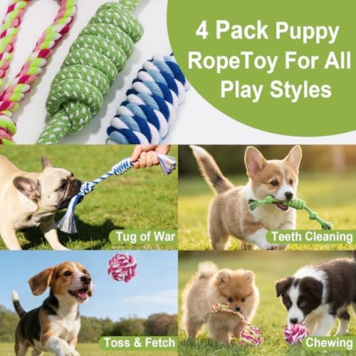 Dog Rope Toys for Small Dogs & Puppies, Pink Cotton Teething Toys