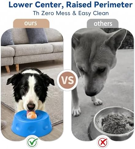Anti-Choking Slow Feeder Dog Bowl, Interactive Lick Pad with Spinning Ball to Stop Boredom & Separation Anxiety, Food-Grade Silicone Lick Treat Toy for All Breeds Puppies to Large Dogs (Blue)