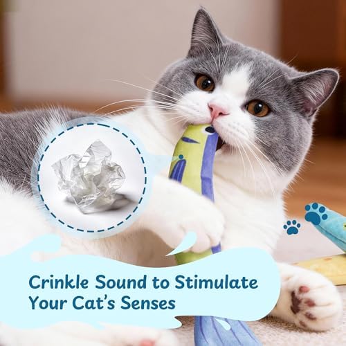Catnip Toys, [12000mg] Extra Large Cat Toys for Indoor Cats, 100% Natural North American Catnip Floppy Fish, Crinkle Sound, Soft Cotton-Free Surface for Chewing, Teething & Kicking