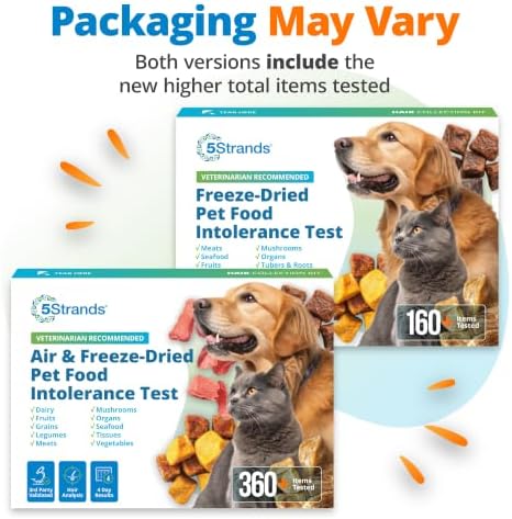 5Strands Air & Freeze-Dried Pet Food Intolerance Test with 360 Items Tested | Pinpoint Stressors Behind Gut Health & Skin Issues in Dogs & Cats, All Ages & Breeds, At-Home Test Kit, Results in 4 Days