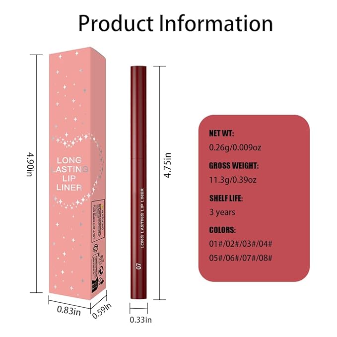 Gel Lip Liner Pencil for Women, Cherry Red Matte Long Lasting Lip Liner Lipstick 24 Hour, High Pigmented Lips Makeup Retractable Liners Waterproof Smudge Proof, Vegan & Cruelty-Free 07