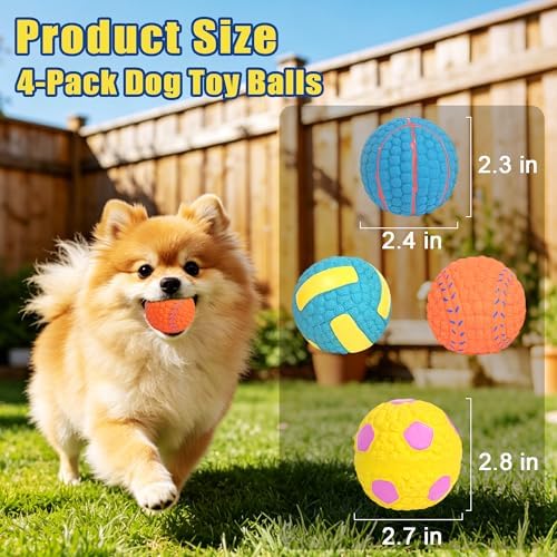 2.6" Squeaky Dog Balls, Interactive Latex Dog Squeaky Toys Soccer Ball Durable for Puppy Small Medium Dogs 4 Pack
