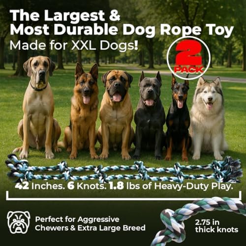 Pacific Pups Products Giant Dog Rope Toy for XL Dog, 42 Inch, Green, 2 Pack