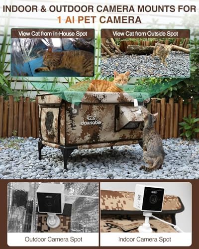Indestructible Heated Cat House with Pet Camera for Outside Winter, 100% Waterproof, Escape Door, Insulated Outdoor Cat Shelter with Heater for Feral Barn Cat Kitty (Desert Camouflage, 25.5"x16"x18")