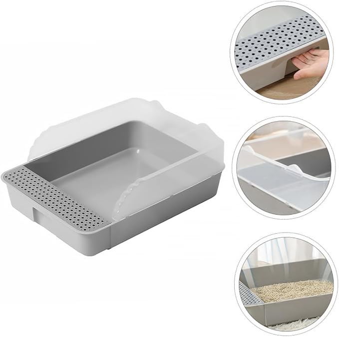ERINGOGO Semi-Closed Cat Litter Box Potty with Detachable Anti-Splash Durable Pan Small Gray for Kitten Toilet and Cat Housebreaking