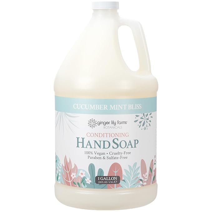 Ginger Lily Farms Botanicals Conditioning Liquid Hand Soap Refill, 100% Vegan & Cruelty-Free, Cucumber Mint Bliss Scent, 1 Gallon (Pack of 4)