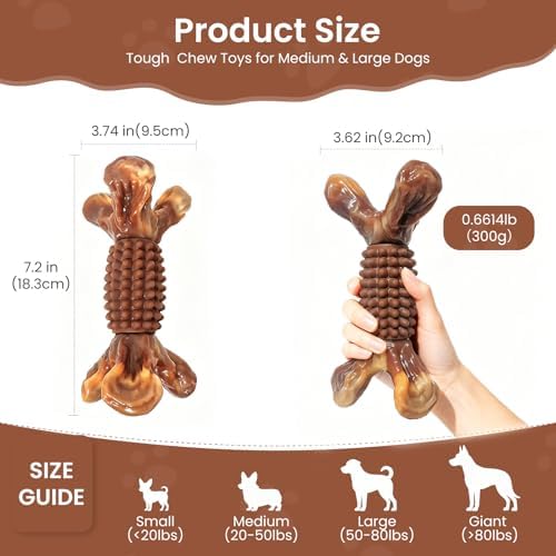 BoYoYo Indestructible Dog Chew Toys for Aggressive Chewers, Tough Dog Toys for Large & Medium Dogs, Dog Chew Bones Long Lasting to Keep Them Busy, Durable Bacon Flavored Toy, Brown