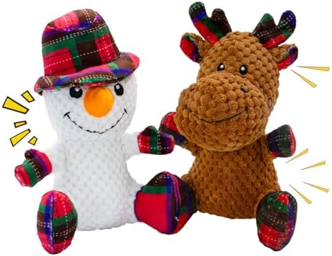 Dog Toys Squeaky Interactive Stuffed PP Cotton Puppy Teething 2-Pack Chew Toy Deer Shape Crinkle Sound Paper Tail, for Large Medium Small Breeds Indoor Outdoor Play
