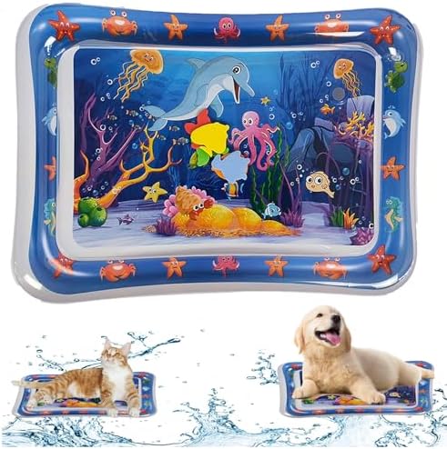 2 Pieces Upgraded Thickened Cat Water Mat,Interactive Cat Toy for Indoor Cats to Exercise, Hunting,Swatting, Anti-Scratch Leak Proof Foldable Water Sensory Play Mat with Fish for Pet Play