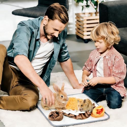 Rabbit Foraging Mat Bunny Enrichment Toys for Small Animals, Snuffle Mat with Anti-Slip Bottom, Slow Feeder Treat Dispenser for Bunnies, Guinea Pigs, Hamsters, Chinchillas, Hedgehog