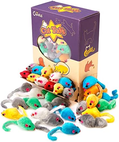 CHIWAVA 60PCS 4.1'' Furry Cat Toy Mice Rattle Small Mouse Interactive Play