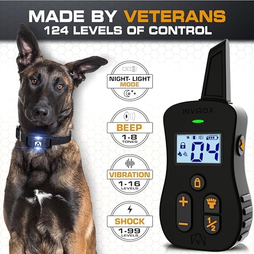 INVIROX Ultra K9 Dog Shock Collar, 124 Levels, Night Light, IP67 Waterproof (Black, 2 Dog)
