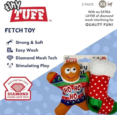 Huxley & Kent Tiny Tuff Plush Dog Toy, Ugly Sweater Party (2 Pack)