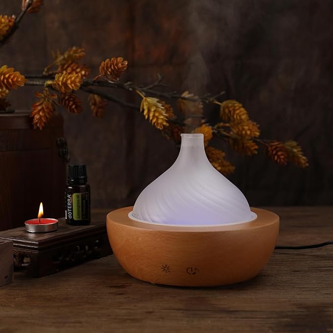 Essential Oil Aroma Diffuser - Electric Wood Glass Ultrasonic Fragrance Aromatherapy Scent Water Humidifier for Home Bedroom, Luxury Smart Therapy Nebulizing Aromas Difusor para Casa
