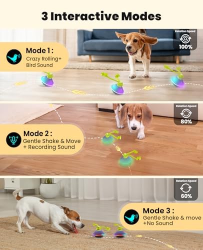 Xeuch Smart Interactive Dog Toys, Automatic Moving and Rolling Dogs Ball with Rope, Motion-Activated Squeaky Ball for Small Medium Dogs for Boredom, RGB Lights, stimulating Sound, Voice Recording