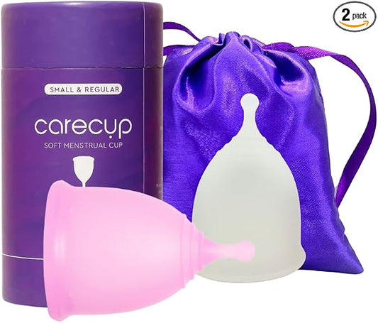 Reusable Menstrual Cup Set - The Most Reliable Medical Grade Silicone Period Cups - Comfortably use for 12 Hours (Small & Large)