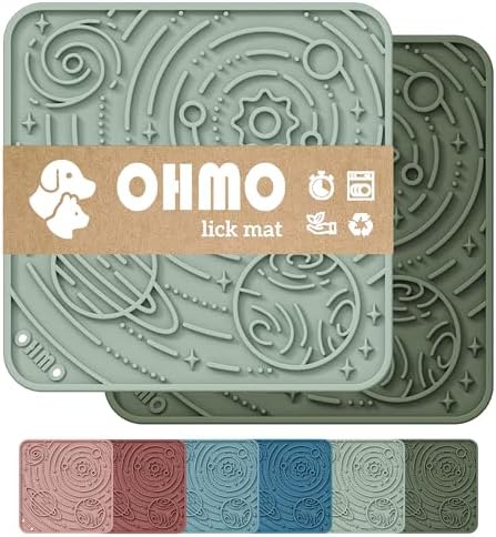 OHMO Lick Mat for Dogs&Cats, Space Pattern, Small, 2pcs, Camo&Sage Green