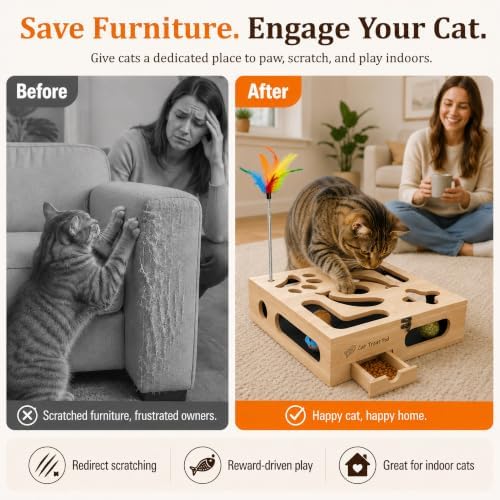 Cat Nail Scratch Puzzle Enrichment Box, Nail File Box with Flip-Top Lid