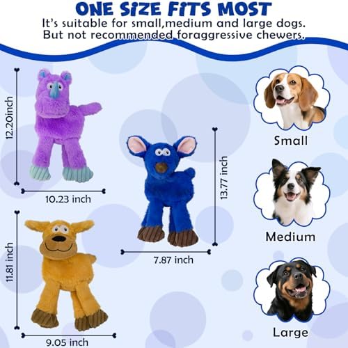 3 Pack No Stuffing Dog Toys Squeaky Crinkle Plush Toy