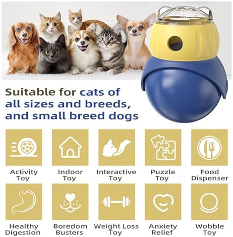 Pet Interactive Toys, Adjustable Treat Puzzle Food Dispenser Weight Loss Tumbler Slow Feeder Sliding Rolling Ball Enrichment Toy for Cats & Small Dogs