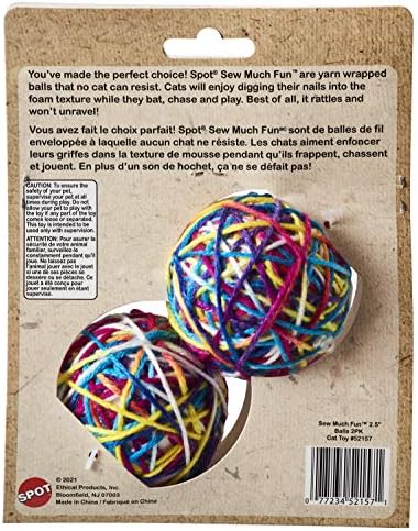 SPOT Ethical Products Sew Much Fun/Yarn Ball Cat Toy / 2.5" / 2Pack, Multicolor