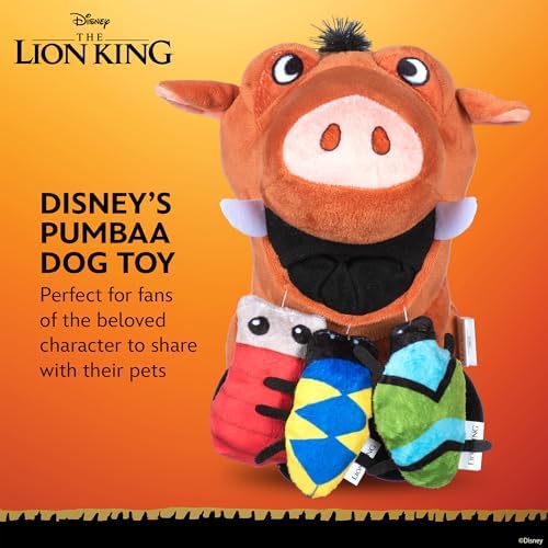 Disney for Pets Pumbaa Burrow Dog Toy with Mini Removable Plushes 9in Dog Toys | Plush Toy for Dogs Inspired by Pumbaa from The Lion King with Crinkle