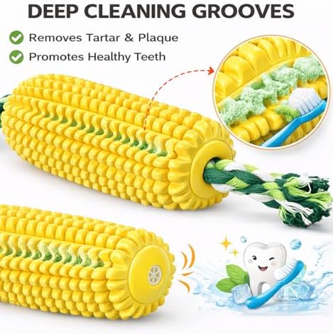 6.3 inch Corn Dog Toys for Aggressive Chewers, Durable Rubber Teething Toys for Puppies, Dog Toys to Keep Them Busy, Squeaky Dog Toy, Bite and Brush Dental Toy for Small Medium and Large Dogs