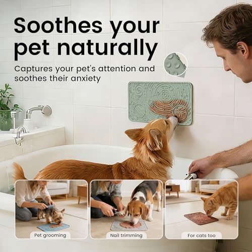OHMO Lick Mat for Dogs&Cats, Space Pattern, 6×10", 2pcs, Light Blue&Sage Green