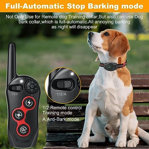 2 in 1 Dog Shock Collar - Bark Collar with Remote, w/3 Remote Training Modes, Beep, Vibration 1300Ft Dog Training Collar for for Small Medium Large Dogs (Red)