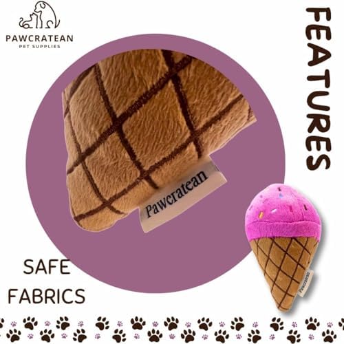 7" Squeaky Plush Toy for Puppies Small Dogs Self Etertainment Washable Soft Made [PET ONLY] (Ice-creeam)