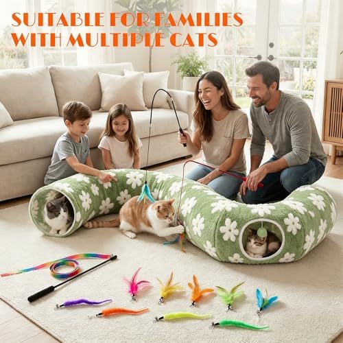 Cat Tunnel Bed with Interactive Cat Toys - Cat Tunnels for Indoor Cats