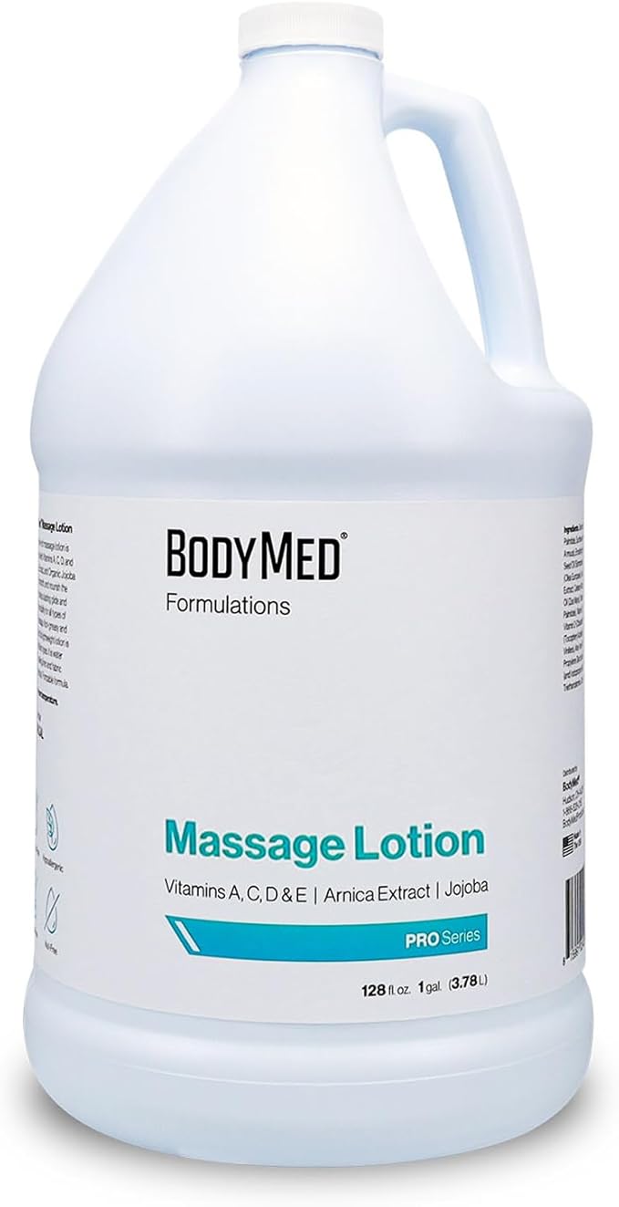 BodyMed Formulations Massage Lotion, 1 gal. – Fragrance-Free, All-Natural Lotion for Massage Therapy – Leaping Bunny Certified – with Arnica Extract & Jojoba – Non-Staining, & Paraben Free