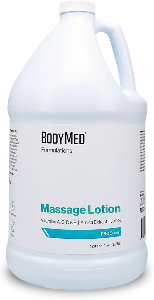 BodyMed Formulations Massage Lotion, 1 gal. – Fragrance-Free, All-Natural Lotion for Massage Therapy – Leaping Bunny Certified – with Arnica Extract & Jojoba – Non-Staining, & Paraben Free
