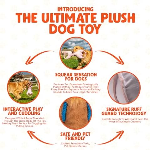 Haystackerz Plush Dog Toy - Ruff Guard Technology - Large Squeaker & Rope Design - Squeaky Dog Toys Suitable for Medium to Large Breeds - Interactive Shape for Tugging and Cuddling