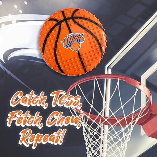 Pets First NBA NY Knicks Hard-Nylon Bacon-Flavored Basketball Chew Toy, Indestructible Dog and Cat Chewy Toy, Tug, Fetch Toy, Sporty Fun Toy for Dogs