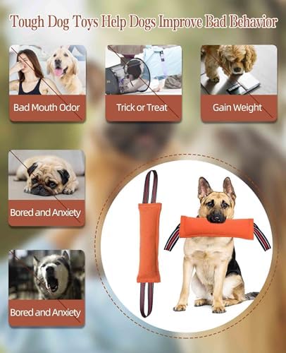 Clysoru Tug Toy for Dogs Tug of War Dog Toy with 2 Strong Red Band Handles Lasting Training Equipment Puppy to Large Dogs Interactive Toy Best for Tug of War Pull Indestructible Rope Toys (Orange)