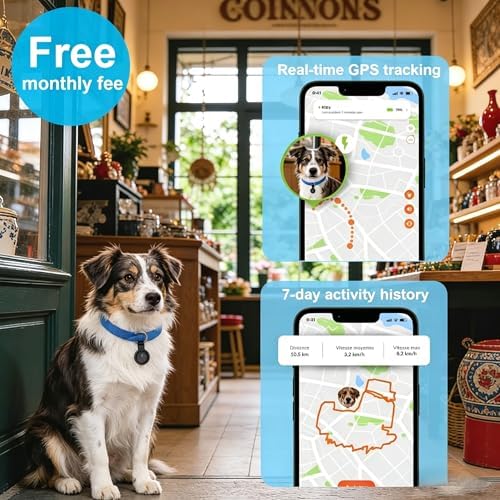 GPS Tracker for Dogs, Smart Collar with Real-Time Location, Pet Location Tracker with Holder, No Monthly Fee & No SIM Card, Works with iOS Find My, Ultra-Slim IP68 Waterproof Dog Tracker
