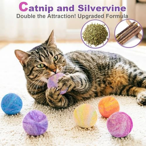 Retro Shaw Catnip Toys Balls with Bell Inside, Wool Yarn Cat Balls, 6 Pack