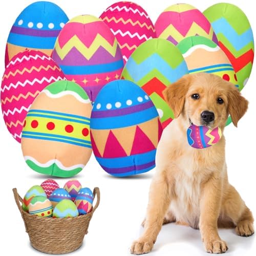 10 Pcs Easter Dog Toys Bulk Large Easter Eggs for Dogs Squeaky Toys for Large Medium Small Doggy Puppy Interactive Chew Colorful