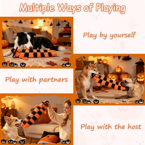 Mihachi Halloween Dog Squeaky Toys 16 Squeakers for Aggressive Chewers, Tough Interactive Tug of War Dog Toy-Chew Toy for Small,Medium,Large Breed No Stuffing Toy, Fun Long Toys 27.6 Inches, Pumpkin
