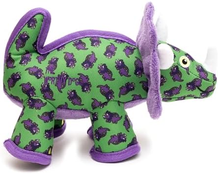 The Worthy Dog Animal Pattern Tough Plush Squeaky Dog Toy, Triceratops