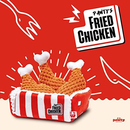 PAWTY Fried Chicken Interactive Dog Toy - Snuffle Nosework Puzzle with Squeaker - Pet Stress Relief Game - Nosework Hide Treat Food Puzzle - Medium Dog - Durable Cute Dog Gifts