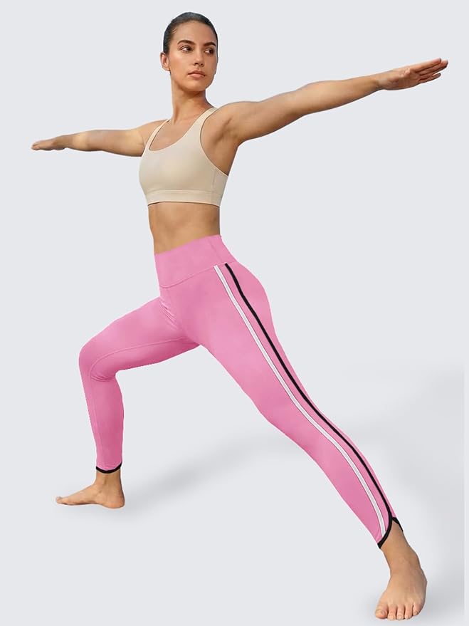 Aoysky Womens Buttery Soft Workout Leggings 25" Side Stripes High Waisted Full Length Yoga Leggings