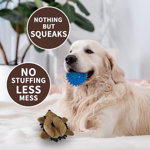 2-in-1 No-Stuffing Hedgehog Dog Toys 3 PCS, Squeaky Ball for Throwing Play | Interactive Chewing Toys for Medium and Small Pets, Durable Plush for Companion, Keep Puppy Busy, Holiday Gift