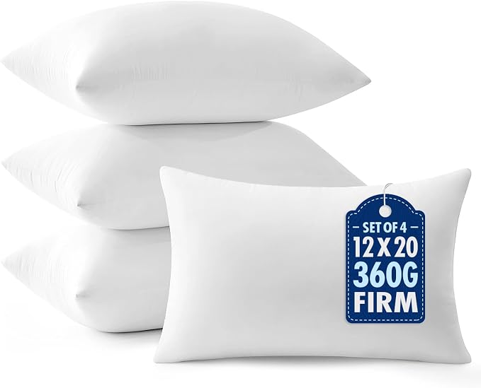 MIULEE 12x20 Throw Pillows Inserts 4 Pack, Decorative Pillows for Couch Bed | 100% Virgin Filling, Full and Fluffy, Lumbar, Back and Neck Support