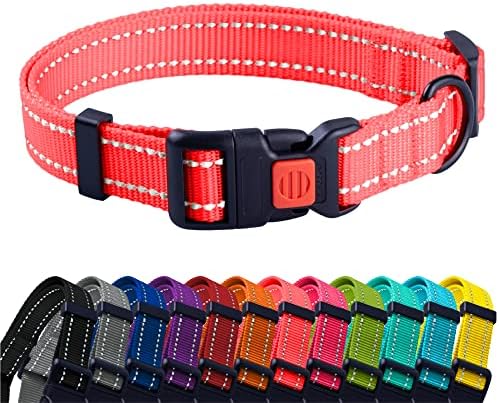 Reflective Dog Collar, Quick-Release Buckle (Coral, 10-13 Inch)