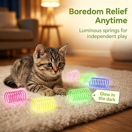 Cat Dog Launcher Toy, Rechargeable Interactive Pet Toy with LED Lights Cat Fetch Toys with 6 Flying Spinner Discs, 8pcs Cat Spring Toy, Adjustable Launch Control for Hunting Indoor Outdoor