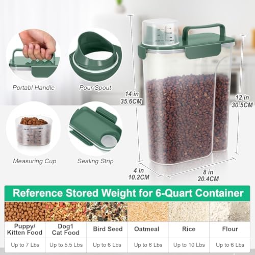 TBMax Cat Dog Food Storage Container 5 to 7 lbs, Secondary Pet Food Storage Container Beyond a Large Dog Food Bin for Daily Use, Easy-Pouring Bird Seed Dispenser, Travel Kibble Holder -Bottle Green